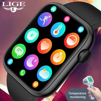 ZZOOI LIGE 1.85 inch Bluetooth Call Thermometer Smartwatch Men Support 100 Sport 2023 New Man Rotary keys Smart Watch For Android ios