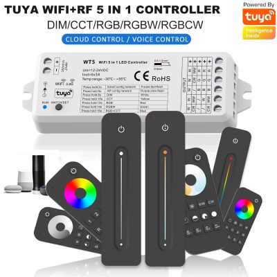 ✸✉∋ WT5 Tuya Wifi LED Controller 5 in 1 Dimmer DC12V 24V RGB RGBW RGBCCT LED Strip RF 4-Zone Touch Remote Google Alexa Controller