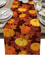 【LZ】❈  Autumn Maple Leaves Pumpkin Table Runner for Dining Table Country Decor Anti-stain Rectangular Dining Table Runner Wedding