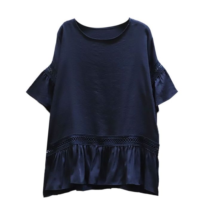 xitao-t-shirt-fashion-splicing-ruffles-casual-loose-summer-solid-color-women-top