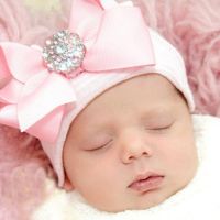 Newborn Baby Hat Shiny Diamond Toddler Baby Warm Hats Cotton Striped Caps Soft Hospital Pink White Boys Girls Bow Beanies Baby