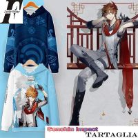 Sudadera con capucha para hombre y mujer, prenda de vestir Unisex de manga larga con estampado de Anime Genshin Impact Tartaglia, 3d