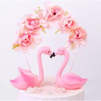 Pink Flamingo Cake Topper Swan Cake Insert DIY Wedding Anniversary Birthday Valentines Day Decoration