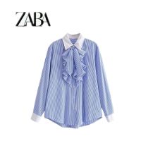 European and American style spring new womens clothing white patchwork striped shirt with bow decoration 2037336 044