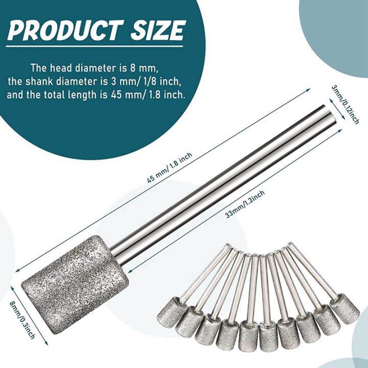 20-pieces-diamond-bit-diamond-grinding-bits-head-1-8-shank-8mm-cylinder-head-diamond-for-most-rotary-tool-bit-grinder