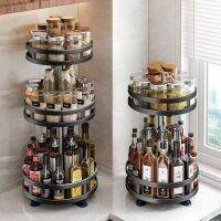 Kitchen Seasoning Storage Rack Shelf Metal Nail-free Installation Multilayer Circle 360 Degrees Rotatable Organizer Turntable