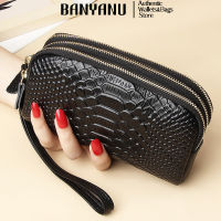 TOP☆BANYANU Large Capacity 3 Zipper Pockets Long Wallet Women Printed Genuine Leather Clutch Bag for Travel Party Birthday Gifts