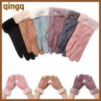 QINGQ Fashion Outdoor Sport Touch Screen Full Finger Mittens Furry Warm Mitts Thick Plush Women Gloves