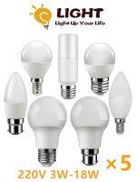 [Super bright bulb] 5ชิ้นหลอดไฟ LED E27 B22 GU10 MR16 R80 220โวลต์พลังงานสูง3วัตต์-18วัตต์แฟลชฟรีแสงสีขาวอบอุ่นเหมาะสำหรับห้องนั่งเล่นสำนักงานห้องน้ำ