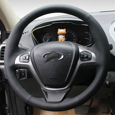 Car Steering Wheel Cover Black Artificial Leather Braid No-Slip Car Accessories For Ford Fiesta 2008-2017 EcoSport 2014-2017