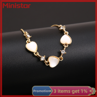 Ministar สร้อยข้อมือคริสตัลรูปหัวใจจากเกาหลีสำหรับผู้หญิงเครื่องประดับเครื่องประดับกำไลมีสเน่ห์ปรับได้สวยงาม