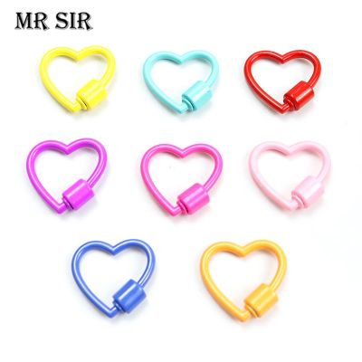 8pcs Colorful Enamel Love Heart Pendant Carabiners Screw Lock Clasps Fashion Hanging Chain Lock Hook Jewelry Making Accessories