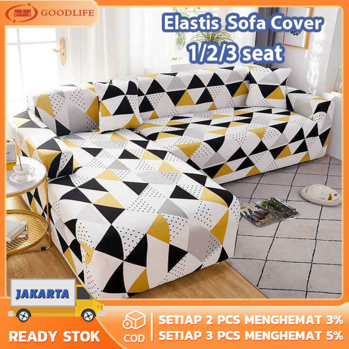 (dalam stok, dikirim dari jakarta）Elastic bentuk L cover sofa bed