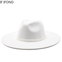 9.5CM Women Men Big Wide Brim Imitation Wool Fedora Hat British Style Winter Gentleman Elegant Lady Jazz Church Hats