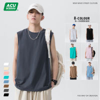 ACU เสื้อกล้ามผู้ชาย | 2023ฤดูร้อนใหม่เสื้อกล้ามผู้ชายผ้าฝ้ายแบรนด์แฟชั่นหลวมด้านบนอเนกประสงค์เสื้อยืดแขนกุด