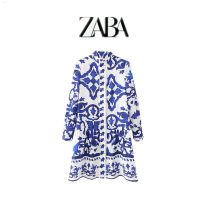 European and American style 2022 summer new stand-up collar regular long-sleeved printed positioning dress