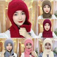 {Warm scarf}ฤดูหนาวผู้หญิง Beanies หมวกอบอุ่น Casualt หมวกผ้าพันคอชุดลำลอง Solid