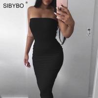 ZZOOI Sibybo Off Shoulder Strapless Sexy Women Dress Sleeveless Straight Long Bodycon Dress Backless Casual Summer Party Dress Women