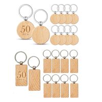 100 Pcs Blanks Unfinished Wooden Key Ring Key Tag for DIY Crafts(Round+Rectangle)