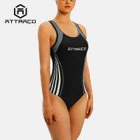 ❁☜ Attraco Women Sports Swimsuit One-piece Color Matching Professional Athletic Bathing Suit Hollow Out Back Swimming Wear