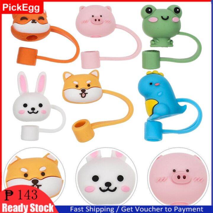 6Pcs Reusable Straw Caps Cover, Cute Silicone Drinking Straw