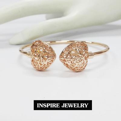 Inspire Jewelry กำไลหัวบัวตูมฉลุโปร่ง สีทองชมพู ฟรีไซด์ สวยงาม ปราณีต   ใส่ง่าย  / pink gold plated