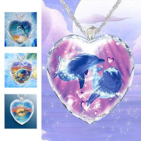 【cw】 Brocade European and American Crystal Dolphin Two-Tone Pendant Series Simple Fashion Jesus Prayer Necklace Cross-Border ！