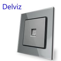 【CW】 Delviz Computer cable Wall Socket High strength Tempered Glass RJ45 Module adapter Panel CAT5E Cable network Interface Outlet