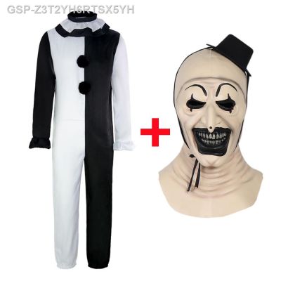 【 Terrifier Arte O Palhaço Traje Máscara Terno Cosplay คอสเพลย์สยองขวัญ Mal Coringa Chapéu Mátex Macacão ฮาโลวีน Carnaval Festa Adereços