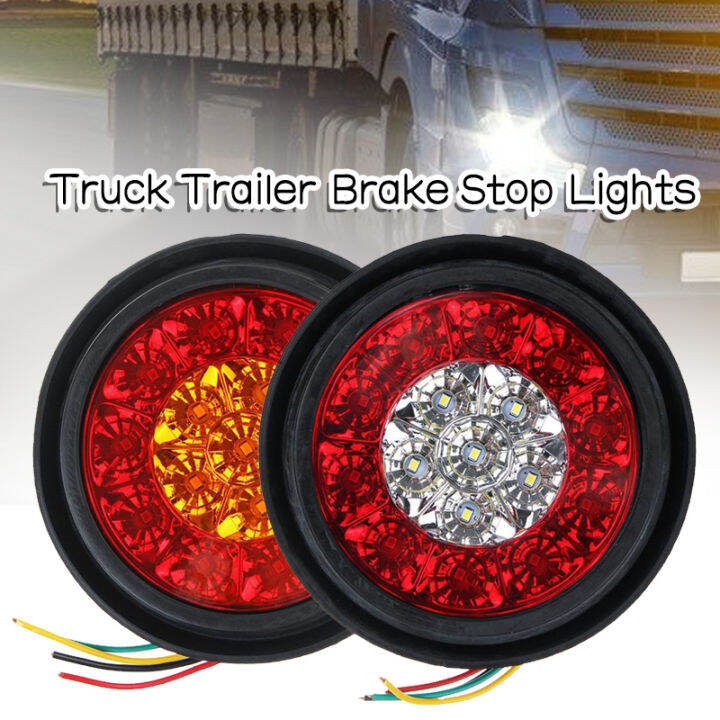 Truck Trailer Brake Stop Lights Turn Signal Tail Lights 4" Round Red