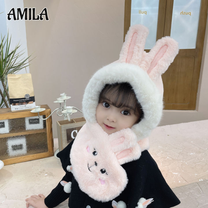 amila-หมวกผ้าพันคอกระต่ายของเด็กคอฤดูใบไม้ร่วงและฤดูหนาวเพิ่มความอบอุ่นน่ารักทั้งชายและหญิง