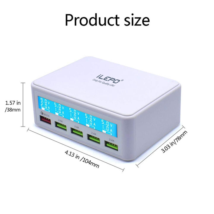 ilepo-multi-usb-port-hub-charger-with-led-digital-display-50w-qc-3-0-5-port-multi-charger-station-for-iphone-ipad-smart-phone-and-other-devices