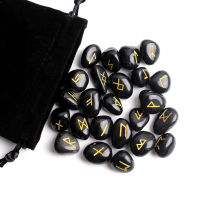 25Pcs Natural Carved Black Obsidian Crystal Runes Stone Tumbled Divination Fortune-ling Healing Meditation Gift Collection