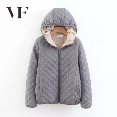 VFA303 VFASIONเสื้อกันหนาว เสื้อกันหนาวหนาๆ ชุดกันหนาวเสื้อโค้ทผ้าฝ้ายเสื้อกันหนาวผ้ากำมะหยี่ขนแกะเสื้อหนาวมีฮู้ดสไตล์เกาหลีสำหรับผู้หญ