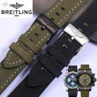 ™Breitling ลาดตระเวนนกสีดำสำหรับผู้ชาย,Tali Jam Kanvas แท้สายรัดไนลอน22MM