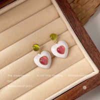 [COD] 925 silver needle-plated 14K heart-shaped glass opal earrings French temperament retro factory