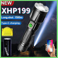 【เรือจากประเทศไทย】XHP199 Flashlight Rechargeable ไฟฉายแรงสูง ซูม led lights with 1*26650 battery 100000LM 16-core อลูมิเนียมอัลลอยด์ Super Most Powerful Flashlight ไฟฉายชาร์จได ไฟฉายเดินป่า 5 Modes