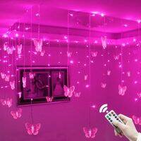 ZZOOI 220V/110V Purple Pink Fairy Lights led Curtain String Light Butterfly Garland Deco For Christmas Room Bedroom Wedding Decoration