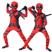 1 Zentai Childrens Cosplay Costume Boy Superhero Movie Deadpool Mask Red Suit One-Piece Halloween Party Costume Boy Girl