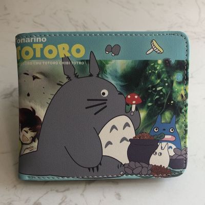 กระเป๋าสตางค์ PU โทโทโร่รถบัสแมวอนิเมะที่ใส่บัตรประชาชน Makkuro Kurosuke กระเป๋าถือใส่เหรียญสั้นพับสองตอนของขวัญคลิปเงิน