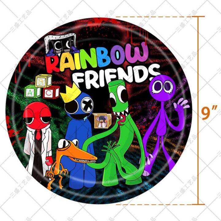 sy1-rainbow-friends-themed-paper-plate-tablecloth-birthday-flag-banner-napkins-party-decoration-set-ys1