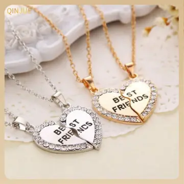 2PCs Broken Heart Pendant Best Friends Necklace Matching Heart