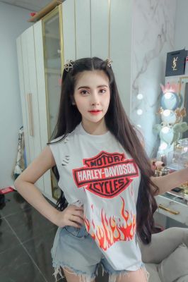 เสื้อแขนกุดโอเวอร์ไซส์ แต่งขาดสุดฮิต ผ้าคอตตอลตอล100%🔥