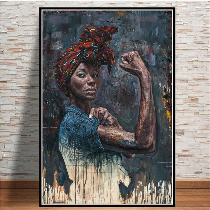 ความแข็งแรงของผู้หญิงสีน้ำภาพผ้าใบศิลปะโปสเตอร์-สาวแอฟริกันพิมพ์จิตรกรรมสำหรับห้องนั่งเล่นภาพจิตรกรรมฝาผนัง
