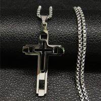 Mens jewellery VINTAGE สแตนเลสคาทอลิก CROSS pendcat สร้อยคอ Choker สร้อยคอผู้ชายสร้อยคอสร้อยคอเครื่องประดับ GIF collart