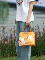 Small white peach original hand-painted bread lovely rabbit all the design feeling female QT193 handbags hand carry canvas bag 【BYUE】