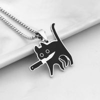2023 Hip Hop Titanium Steel Killer Cat Necklace For Women Men Cute Punk Retro Doodle Black Cat Pendant Chain New Jewelry Gift