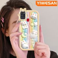 YIWESAN เคส A21s ปลอกสำหรับ Samsung ลายการ์ตูนเคสโทรศัพท์ป้องกันเลนส์กล้องปิศาจน้อยน่ารักกันกระแทกแบบนิ่ม3D เคสมือถือกระต่ายดาวสีรุ้ง