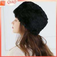 QIAO แฟชั่น อบอุ่น ข้น หรูหรา หมวก Plush ขนแกะ Faux Fur Hat หมวกสกี