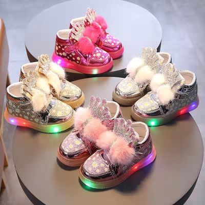 Size 21-30 Children Glowing Sneakers Kids Princess Casual Shoes for Girls LED Shoes Cute Flower Baby Sneakers Light Shoes